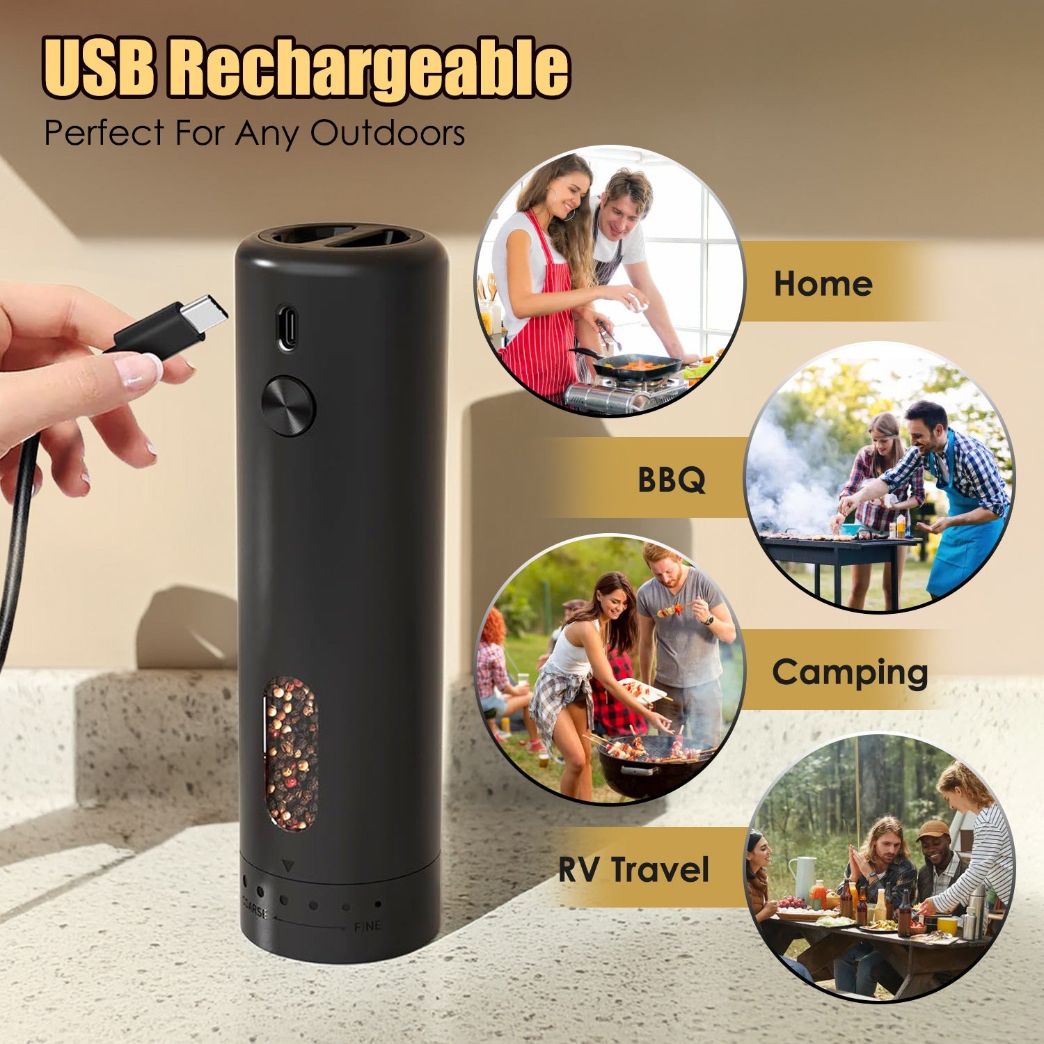 1Pc  Electric Pepper/salt Grinder USB Rechargeable