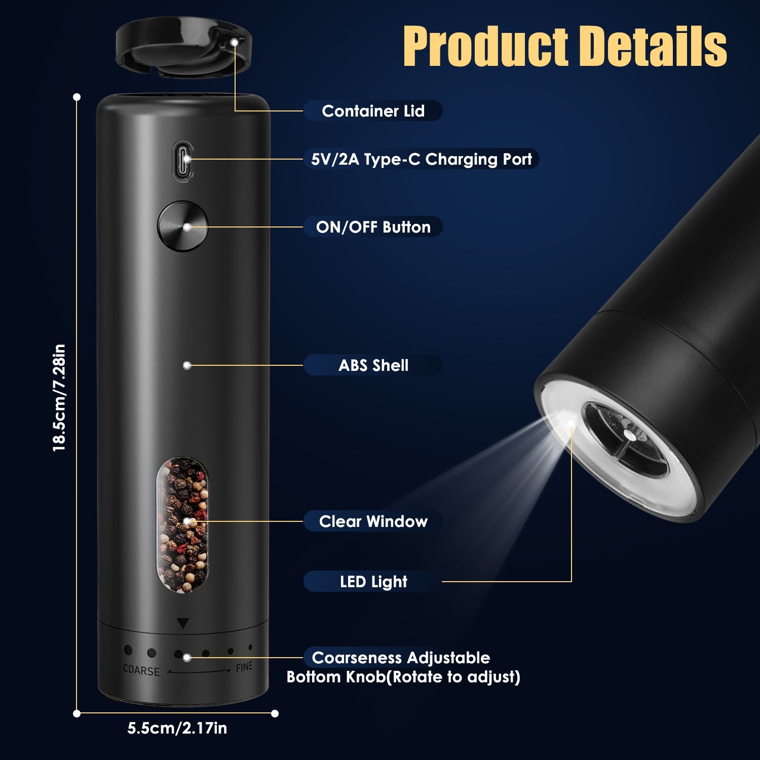 1Pc  Electric Pepper/salt Grinder USB Rechargeable
